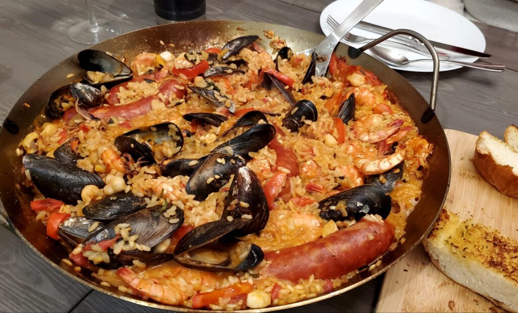 seafood paella with sausage