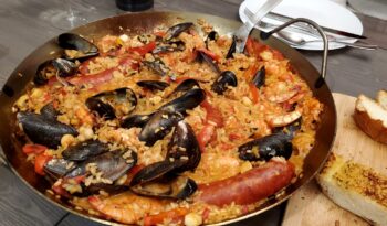 seafood paella with sausage