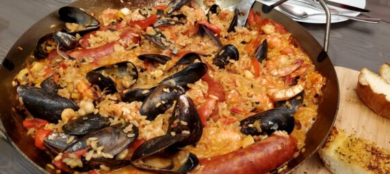 seafood paella with sausage