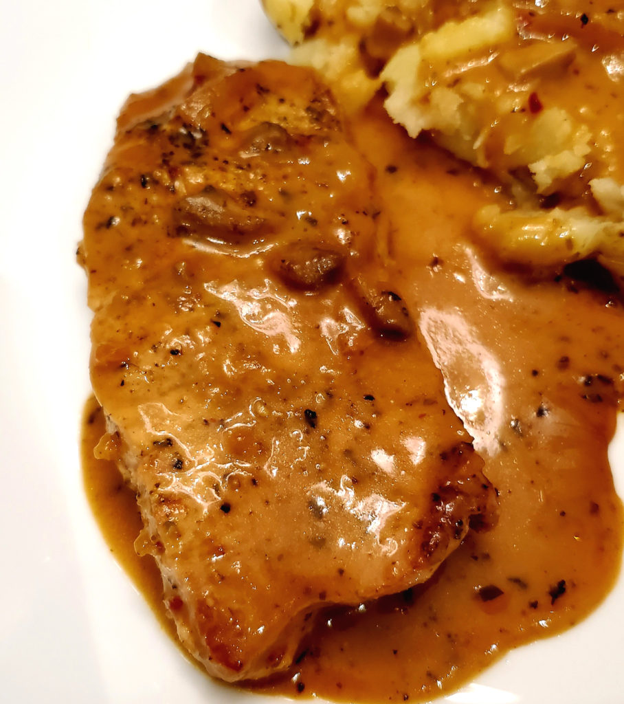 Pork chops in mushroom gravy