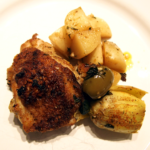 Roasted chicken and artichokes