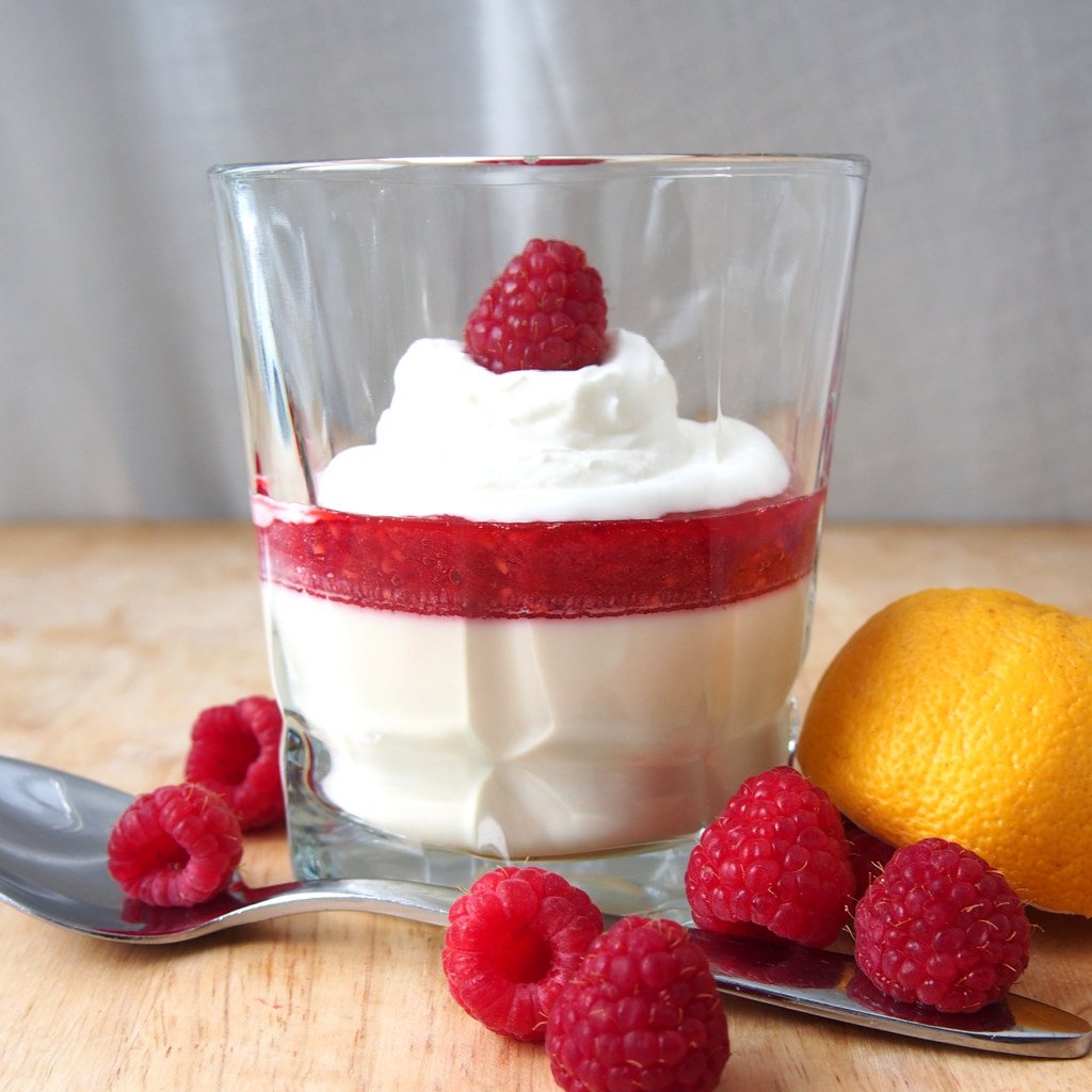 Lemon Posset with Raspberry Coulis